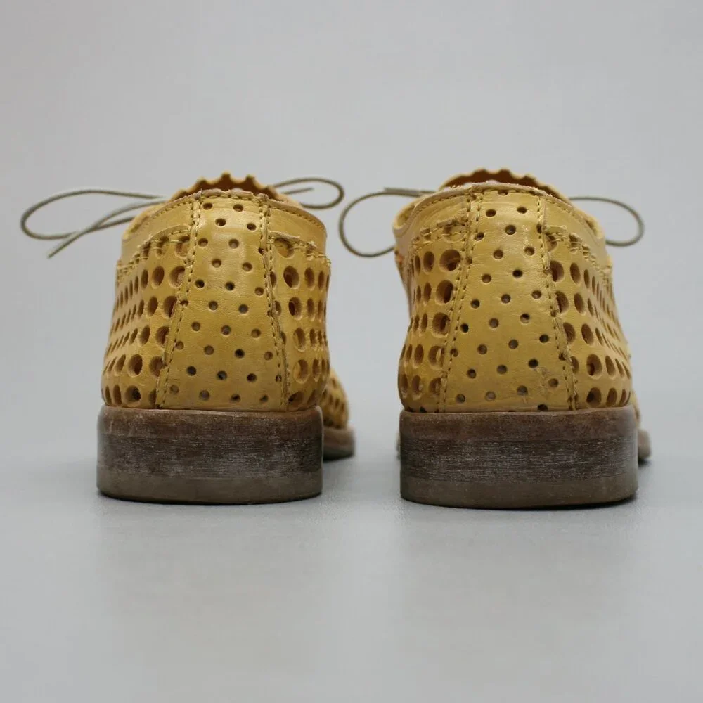 MOMA 38 Ladies 8 Luna Giallo Yellow Perforated Polka Dots Shoes Oxfords - Italy - Picture 3 of 12
